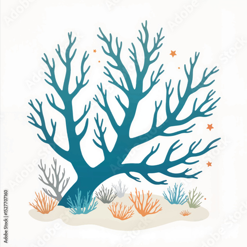 Bleached coral reef illustration, environmental impact representation
