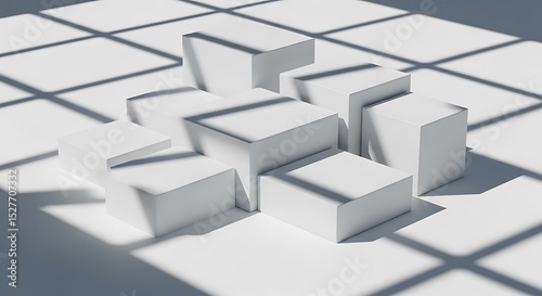 Abstract White Cubes Minimalist Geometric Composition with Shadow Play and Light