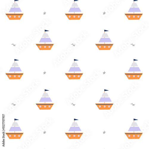 Cute nautical pattern for kids clothes and textiles with a small sailboat and a star