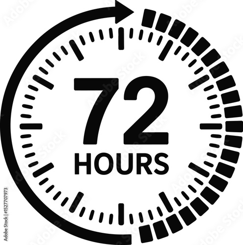 Black and White Icon of 72 Hours in a Circular Arrow Timer Design