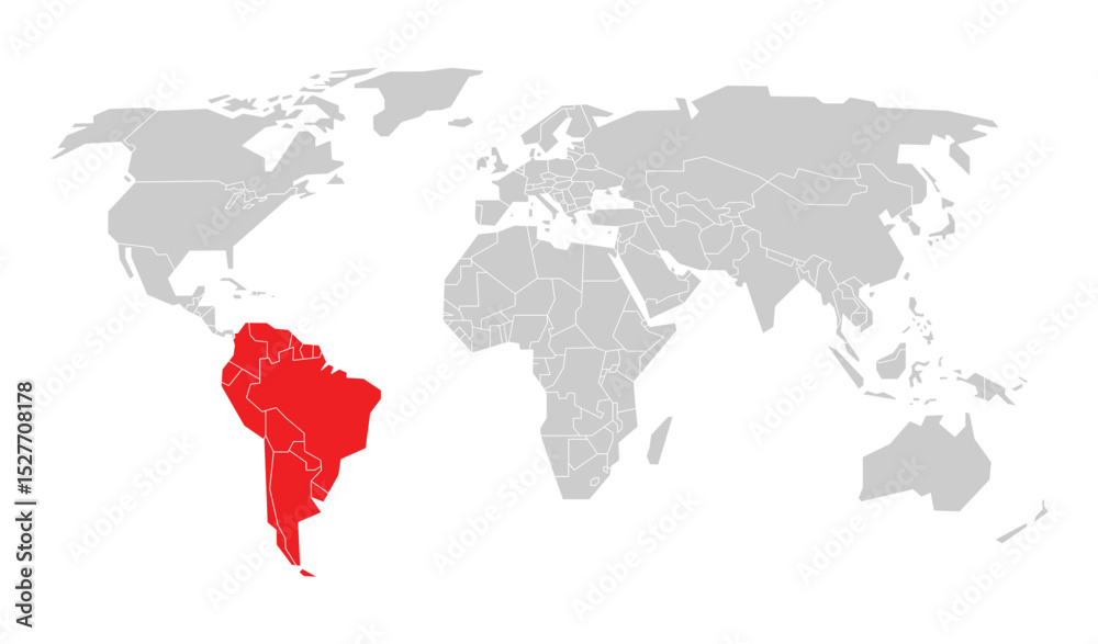 Fototapeta premium Flat Design South America Continent World Map