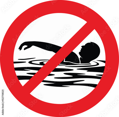 Prohibition Sign for Swimming Indicating No Swimming Allowed Safety Symbol with a Red Circle and Slash Over a Swimmer Icon