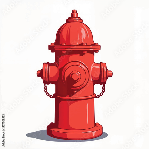 Bright red fire hydrant illustration on white background, safety symbol