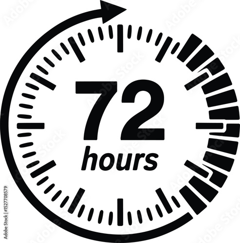 SeventyTwo Hours Clockwise Arrow Symbol Representing Timeframe Isolated on a White Background Graphics