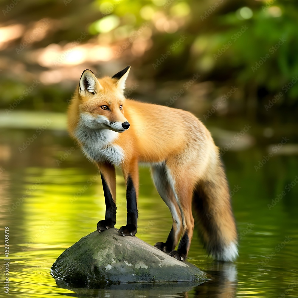 Naklejka premium Red fox Vulpes vulpes, a wild mammal with white fur standing isolated on a white background