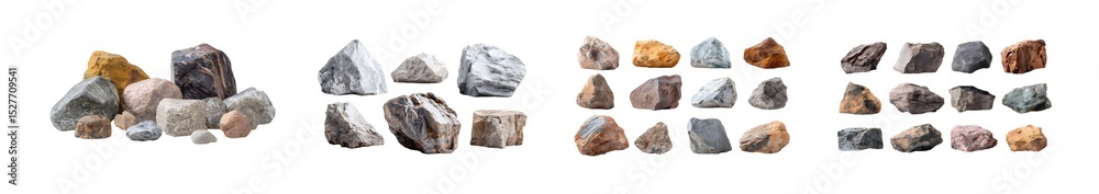 Obraz premium set of Assorted rocks of various shapes and colors. isolated on transparent background