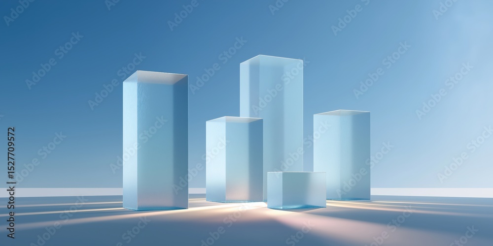 Fototapeta premium Modern minimalist tall glass structures against sky blue backdrop