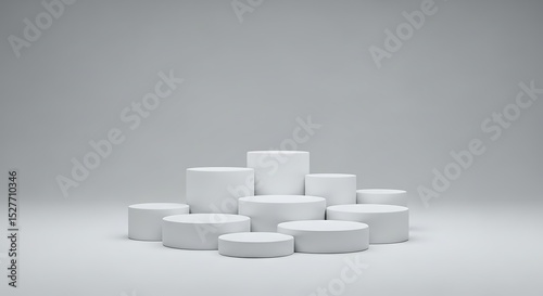 Minimalist White Cylindrical Display Platforms Product Showcase and Presentation Design
