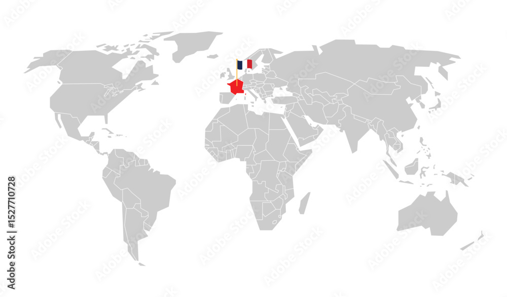 Fototapeta premium France Located On Simple World Map Flag