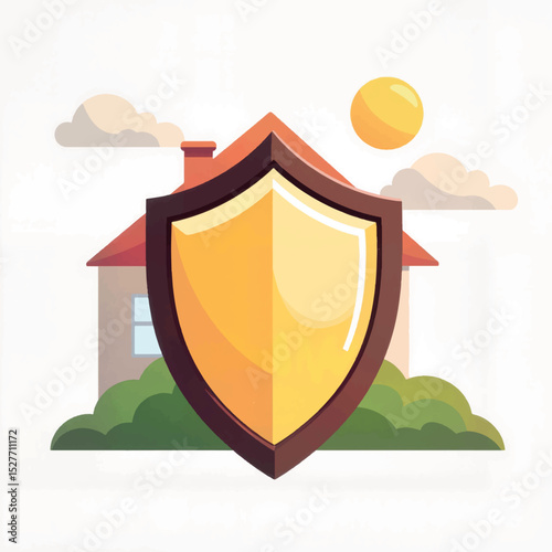 Shield symbolizing protection in front of a home, safety concept