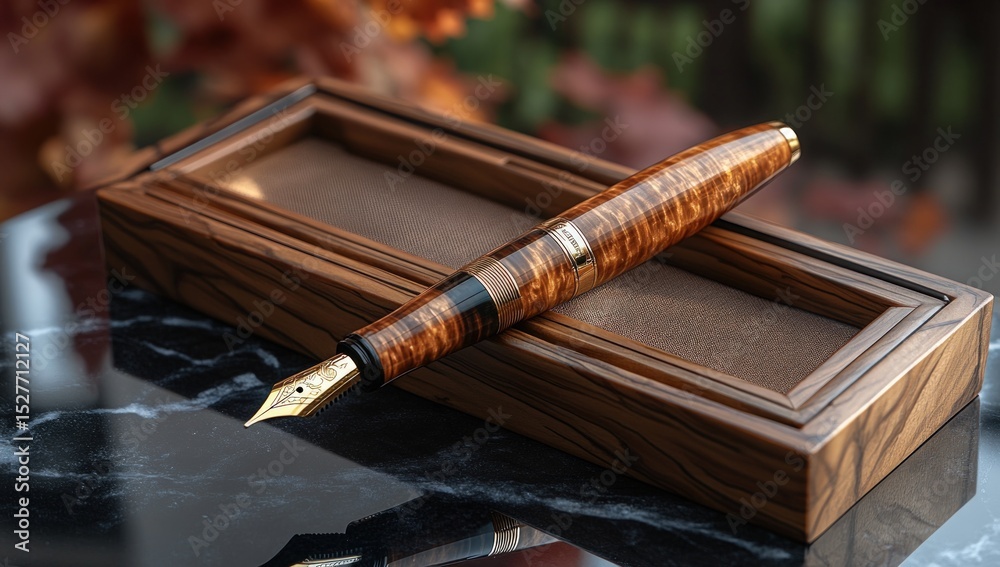 Naklejka premium Exquisite wooden fountain pen in a matching box