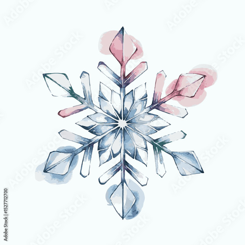 Colorful watercolor snowflake design with pastel tones  