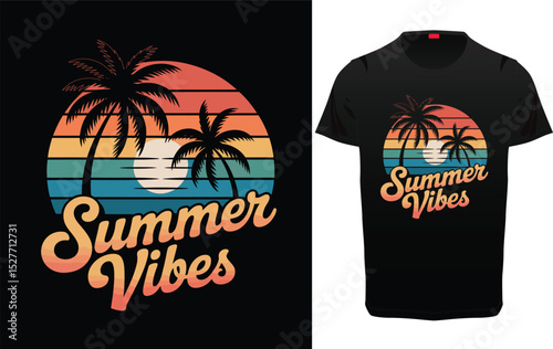 Summer holiday poster design with blank black t-shirt apparel vector illustration