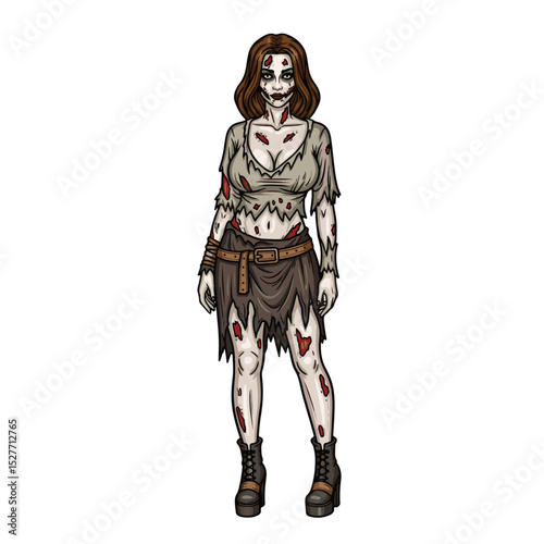 Vivid Zombie Costume With Tattered Clothes and Gore Artistic Face Details