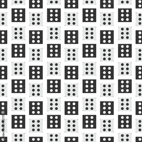 Seamless casino dice pattern with black and white lucky dices. Gambling cubes background
