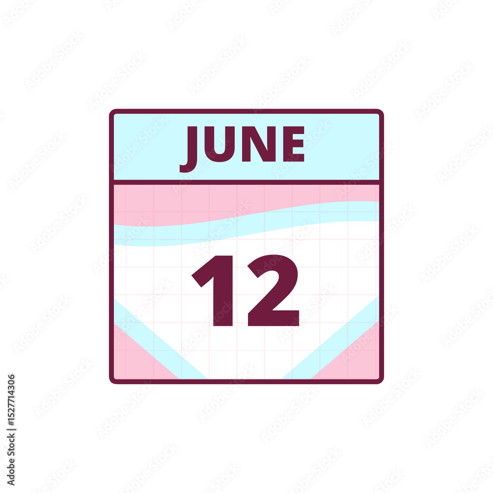 Fototapeta premium June 12 day date typography in cute kawaii style. name of the month in June. celebration of National Loving Day, Checklist day,