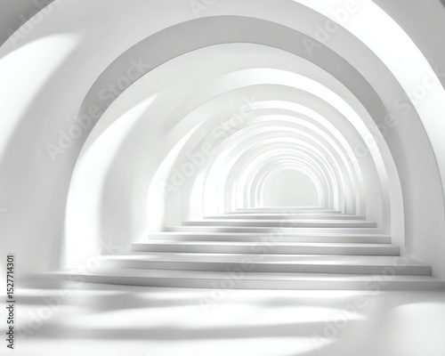 Abstract White Archway Tunnel with Soft Shadows and Steps