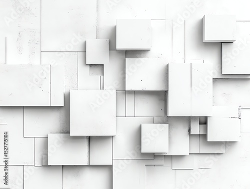 Abstract White Geometric Composition of Cubes and Squares on Textured Background
