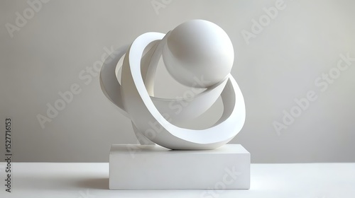 Abstract White Sculpture Intertwined Sphere and Cube