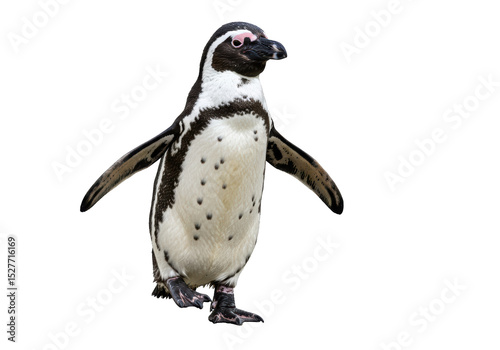 Isolated African Penguin Walking with Wings Extended