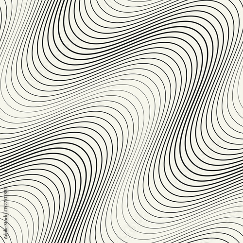 Seamless vector pattern with thin wavy diagonal stripes. Monochrome geometric background with abstract, striped design. Ideal for use as a swatch in Adobe Illustrator.