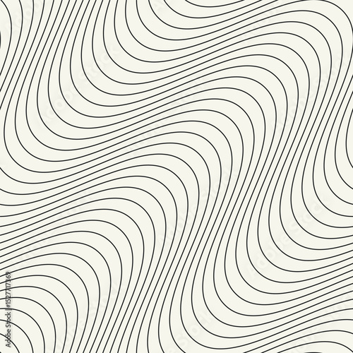 Seamless vector pattern with thin wavy diagonal stripes. Monochrome geometric background with abstract, striped design. Ideal for use as a swatch in Adobe Illustrator.