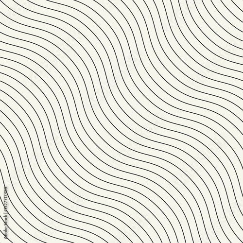 Seamless vector pattern with thin wavy diagonal stripes. Monochrome geometric background with abstract, striped design. Ideal for use as a swatch in Adobe Illustrator.