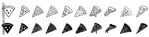 Pizza icon vector set. Pizzeria illustration sign collection. Fast food symbol. Food logo.