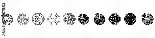 Pizza icon vector set. Pizzeria illustration sign collection. Fast food symbol. Food logo.