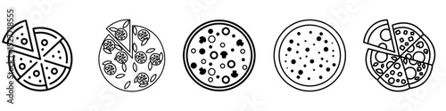 Pizza icon vector set. Pizzeria illustration sign collection. Fast food symbol. Food logo.