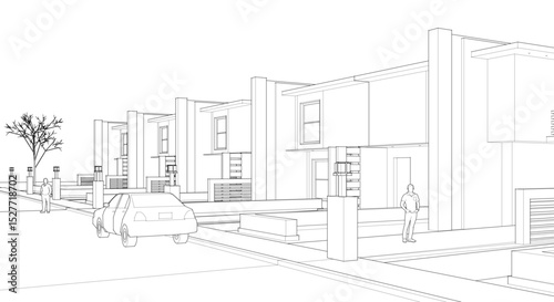 townhouse cottage town concept 3d illustration