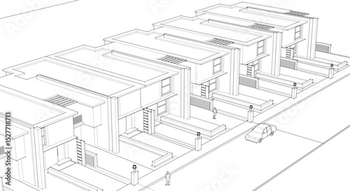 townhouse cottage town concept 3d illustration