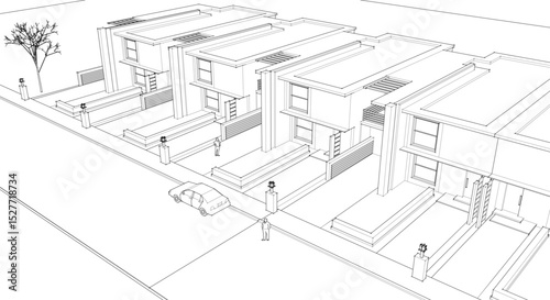 townhouse cottage town concept 3d illustration