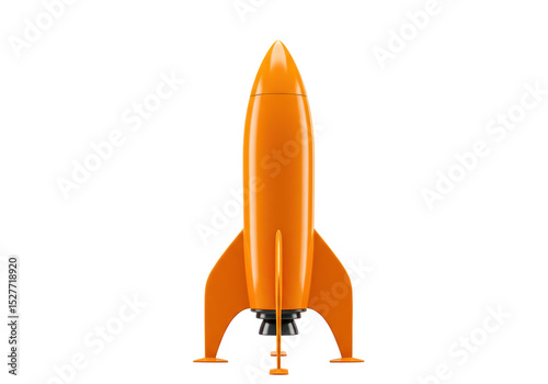 Fototapeta Naklejka Na Ścianę i Meble -  Isolated Retro Orange Rocket Ship on White Background