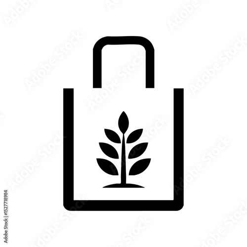 Minimalist eco shopping bag icon with a stylized tree design representing sustainability.

