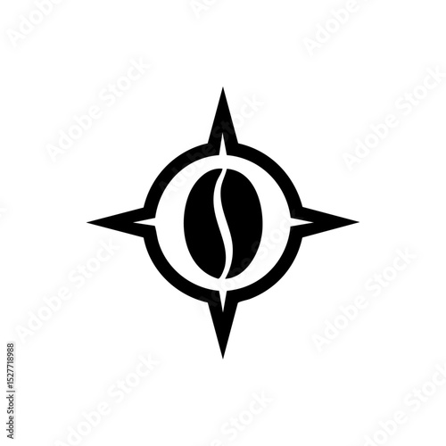 Vector logo of a coffee bean centered in a compass symbol for global or travel-inspired coffee brands.


