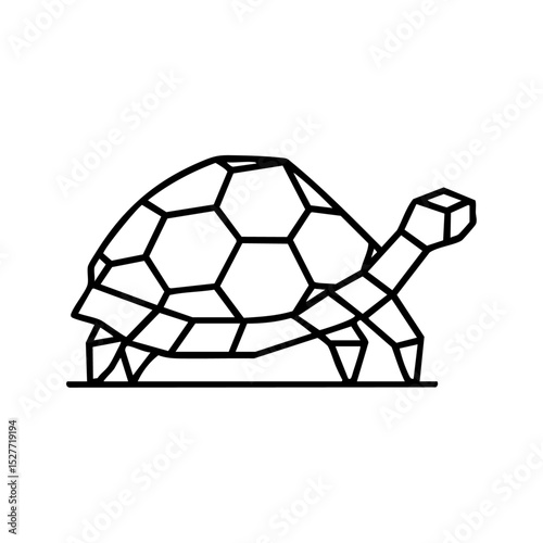 Minimalist black outline of a tortoise made with clean geometric lines.

