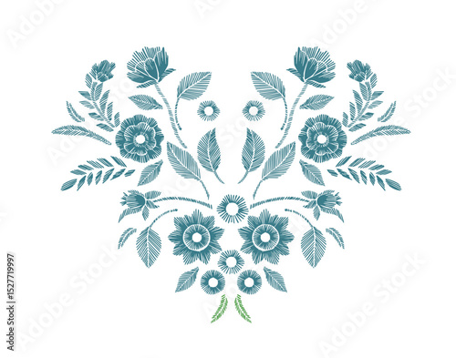 Floral Embroidered Neckline Design – Vector Illustration