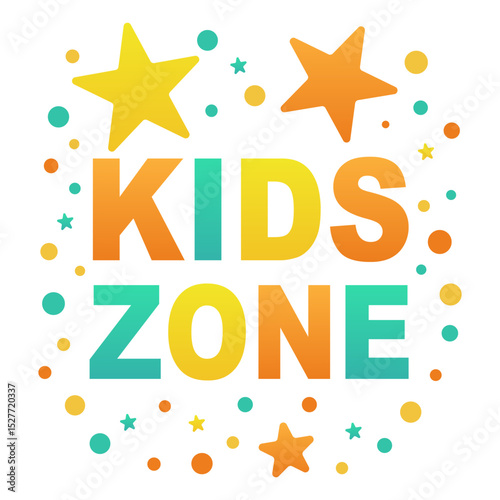 Colorful Kids Zone sign with stars and dots label for entertainment area for children. Vector illustration