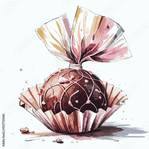 Chocolate truffle wrapped in decorative foil on textured surface  