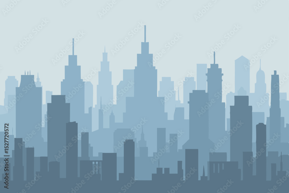 Naklejka premium Serene Cityscape A Misty Morning in the Urban Skyline