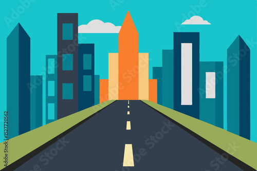 Asphalt Road Leading to a Vibrant Cityscape Urban Dreams and Cityscapes