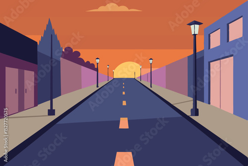 Sunset Boulevard A Serene Evening Street Scene Illustration