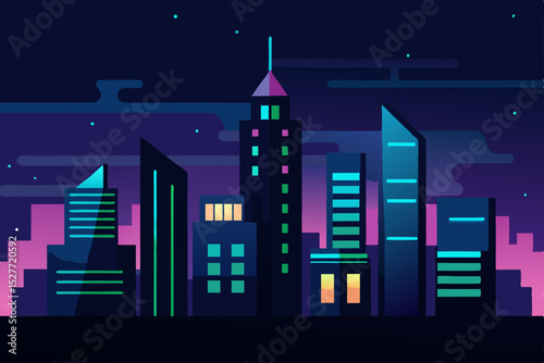Neon Cityscape A Vibrant Nighttime Metropolis Illustration