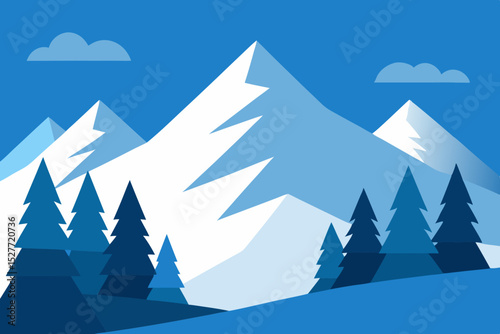 Serene Winter Mountain Landscape  A Majestic Blue and White Scene