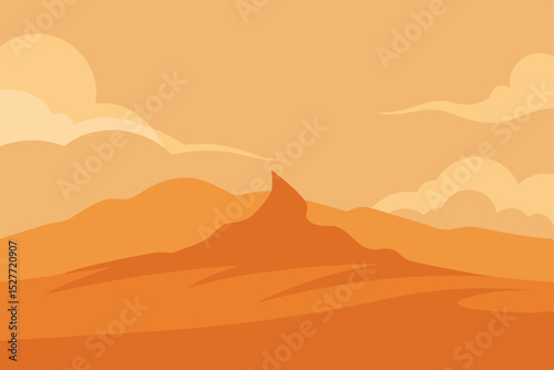 Sunset Desert Landscape Serene Orange Hues and Majestic Mountain Silhouette
