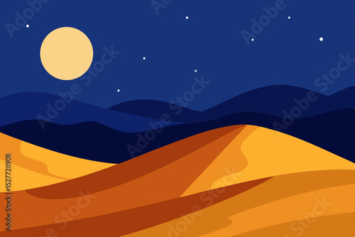 Serene Desert Night Moonlit Dunes and Starry Sky Landscape Illustration