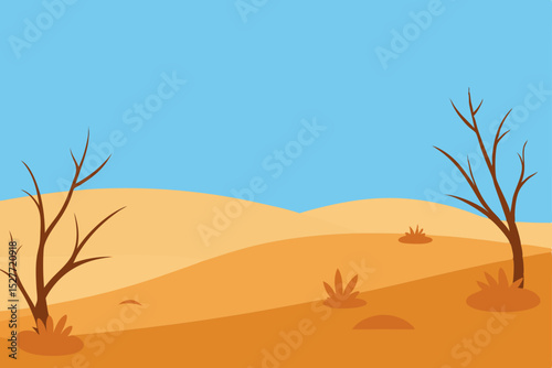 Serene Desert Landscape  Dry, Sandy Dunes Under a Clear Blue Sky