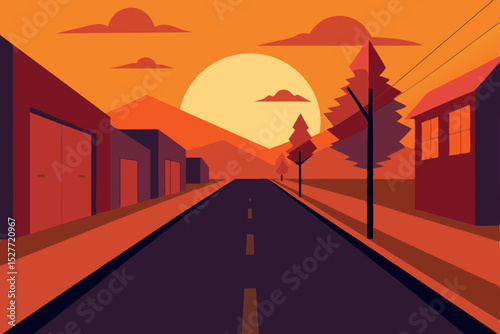 Sunset Street A Serene Suburban Evening Road Scene