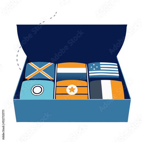 Vector Illustration in Blue and Orange Colors of Country Flag Box for International Logistics